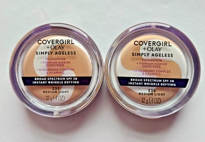 2 PACK COVERGIRL & Olay Simply Ageless Foundation 235 MEDIUM LIGHT Sealed, 2027 - Image 1 of 3
