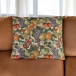 Set of 2 Fruit Tapestry Throw Pillows 15"x18" Pear Grapes Peach Orange Vintage - Picture 1 of 3