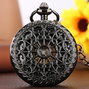 Classic Men's Mechanical Pocket Watch Wind Up Movement with Pendant Chain Gifts - Picture 1 of 13