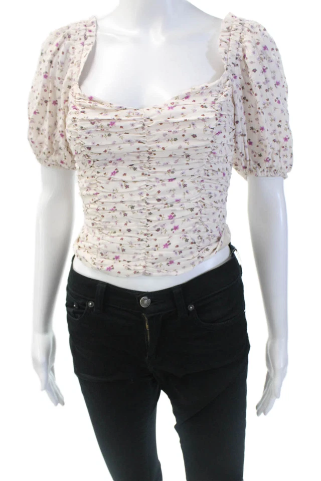 Blusa corta ASTR para mujer con estampado floral multicolor talla extra pequeña Foto 1 de 4