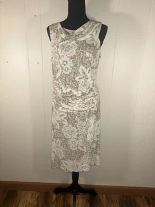 Abito Tommy Bahama grande beige con arruffato beige floreale lusinghiero drappeggio viscosa - Foto 1 di 9