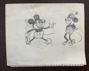 1936-37 New Years Drawing Mickey Minnie Mouse Pencil Folk Art - Picture 1 of 22