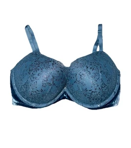 Victoria Secret 36D Blue Velvet Shimmer Lace Push Up Bra EUC - Picture 1 of 11
