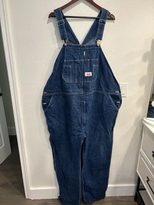 Round House Overalls Mens 58x30 Blue Denim Bib Carpenter Workwear Made USA - Image 1 of 4