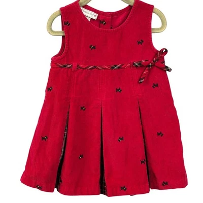 Samantha Says Girls Red Corduroy Plaid Pleated Overall Jumper Scottie Dog 3T - Image 1 of 4