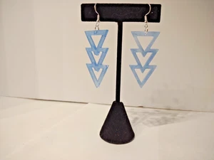 Upside Down Blue Triangles - Hand Made Resin Dagling Earrings - Picture 1 of 4