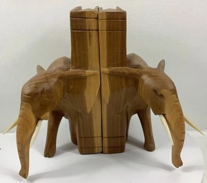Handgeschnitzte Buchstützen Elefant aus Holz - Bild 1 von 6