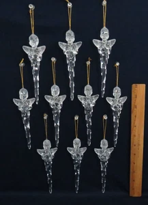 SET OF 10 VTG LUCITE ANGEL ICICLE CHRISTMAS ORNAMENTS HARPS HORNS 6 1/8" TALL - Picture 1 of 24