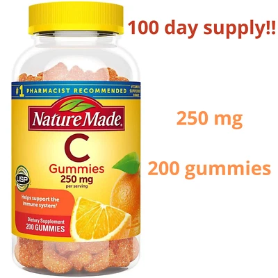Vitamina C Nature Made 250 mg sistema inmunológico con sabor a mandarina 200 gomitas Foto 1 de 4