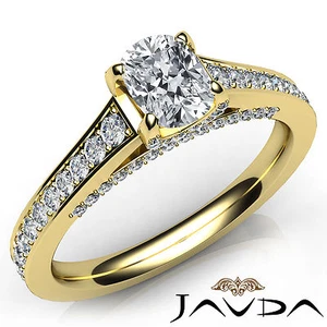 Cushion Cut Pave Set Diamond Engagement Ring GIA F VVS2 18k Yellow Gold 1.25Ct - Picture 1 of 4