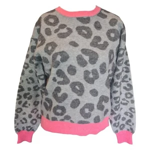 Studio Grey Leopard Print Soft Feel Jumper Sweater Neon Pink Trim Size UK 8/10 - Picture 1 of 7