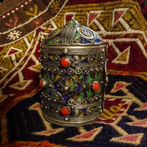 African Tribal Kabyle berber woman Enamel silver Cuff Bracelet Jewellery Box Big - Picture 1 of 5