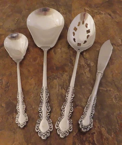 Oneida Shelley Cube Set of 4 Serving Pieces Spoons USA Stainless Flatware Lot K - Picture 1 of 5