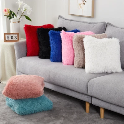 New Faux Fur Cushion Covers Pillow Cases Soft Plain Cushion Home Shop Decor UK - Image 1 of 4