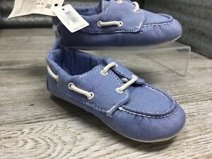 Gap Crib Shoe Loafer Boat Style Blue Fabric Baby Size 18-24 months 