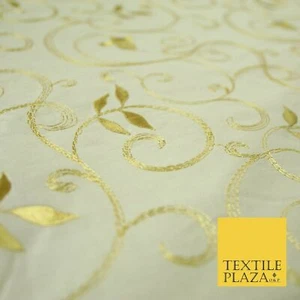 Luxury IVORY Floral Grandeur GOLD Embroidered 100% PURE SILK Fabric 45" 4529 - Picture 1 of 4