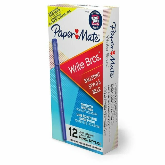 Paper Mate Write Bros Stick Medium Ballpoint Pen Blue Ink 12 Count 1mm Pens