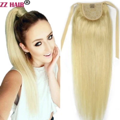 Machine Made Remy Ribbon Ponytail Clip-in Human Hair Extensions Natural Straight - Image 1 of 4