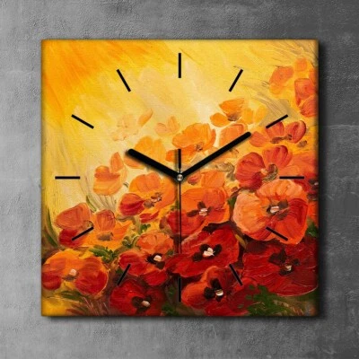 Dekor Leinwand Uhr Wandbilder Quarz 30x30 Gemälde abstrakte von Mohnblumen - Bild 1 von 4