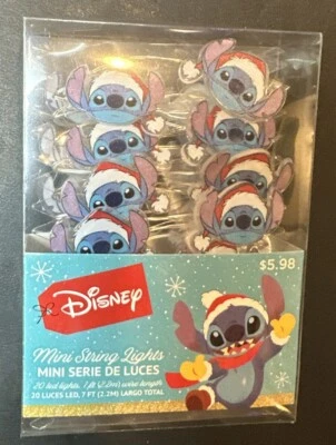 Disney STITCH w/Santa Hat Holiday 20 Count Mini LED Light String 7Ft Christmas - Image 1 of 4