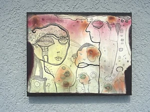Christine Cambria Original Surreal Mixed Media Hundertwasser Style Faces Houses - Picture 1 of 2