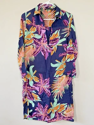 Antik Batik Tropical Floral Tunic Dress Sundress Cover Up Semi-Sheer Size SMALL - Image 1 of 4