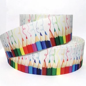 GROSGRAIN RIBBON 5/8", 7/8",1.5", 3" Coloring Pencils Back to School Printed  - Picture 1 of 1