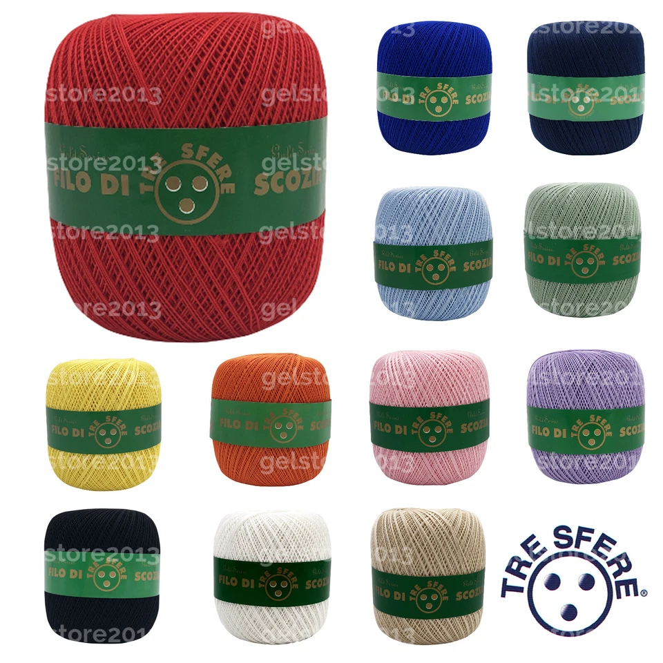 TRE SFERE Gomitolo di Cotone Uncinetto FILO DI SCOZIA Titolo 12 100 grammi GELSTORE