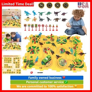 Puzzle Track Car Play Set with 12 Dinosaur Figures, Plastic Railcar Floor Puz... - Picture 1 of 13