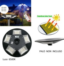 LAMPIONE LED SOLARE GIARDINO STRADALE 300W FARO SENSORE MOVIMENTO TELECOMANDO
