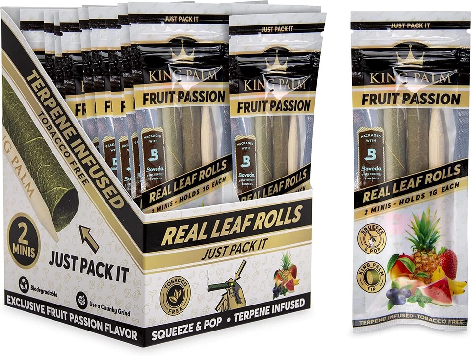2 King Palm Rolls Mini Fruit Passion Corn Husk Filter Natural Leaf Tobacco
