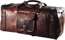 Duffel Bag Genuine Vintage Brown Leather Goat Hide 24" Travel Luggage Bag