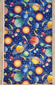 FABRIC TRADITIONS 2000 Navy Space Fabric Glitter Solar System 1-1/4 Yard 45 x 44 - Picture 1 of 8