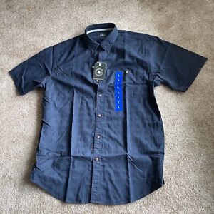 GH Bass and Co Shirt Mens Large Button Up Navy Blue Short Sleeve Pocket NEW
