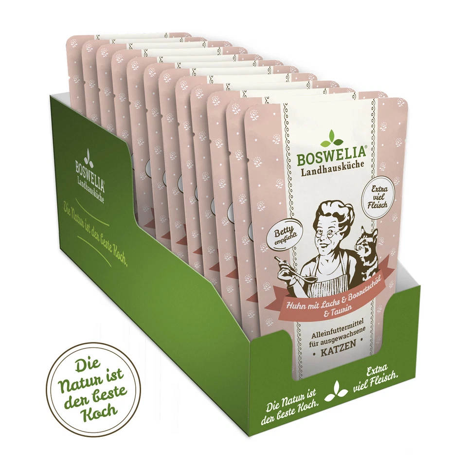 Betty`s Frischebeutel Katze Huhn & Lachs mit Borretschöl 12x 100g (16,50€/1kg) - Bild 1 von 1