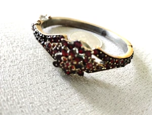 Antique Victorian Bohemian Rose Cut Garnet Hinged Bracelet w Safety chain - Picture 1 of 6