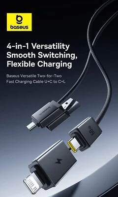 Baseus 60W 4 in 1 Magnetic Auto-Storage Fast Charging Cable For iPhone Samsung - Image 1 of 4