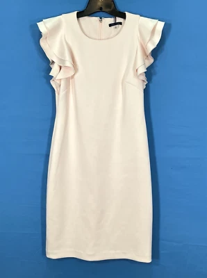 TOMMY HILFIGER Pink SCUBA KNIT Flutter Sleeve CHURCH CAREER Zip SHEATH DRESS 10 - Image 1 of 4