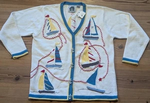 NWT Storybook Knits Nautical Sailboat Anchor Button Sweater Cardigan Sz L RARE! - Picture 1 of 4