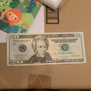 PD 84488484 A Binary 8s 4s Fancy Serial Number Twenty Dollar Bill 2017 - Picture 1 of 2