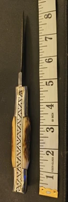 Heirloom Custom Bone Handle Damascus Stiletto with Leather Case And Clip - Image 1 of 4