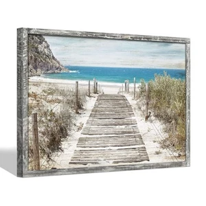 Coastal Picture Framed Wall Art - Beach Print Ocean Seascape Artwork Sand Boa... - Picture 1 of 6