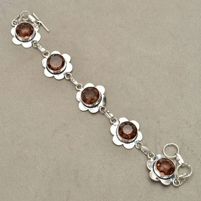 Bracciale in argento sterling 925 con pietre preziose al quarzo fumé... - Immagine 1 di 4