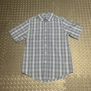 George Men's Small (34-36) Blue Plaid Button Collared Short Sleeve Dress Shirt - Picture 1 of 5