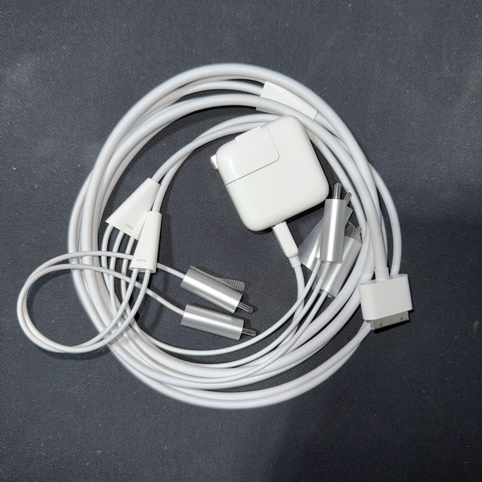 Apple Composite AV Cable Set OEM RCA USB Audio Video Cords w/charging block - Image 1 of 1