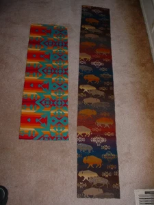 LOT OF 2 VINTAGE PENDLETON INDIAN DESIGN WOOL BLANKET FRAGMENTS SCARVES - Picture 1 of 7