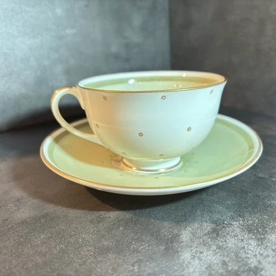 Royal Bayreuth Bavaria Bone China Tea Cup & Saucer Set Green Gold Polka Dot - Image 1 of 4
