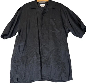 Daniel Ellissa Shirt Mens Large Black Linen Camp Collar Pocket Pleated Button Up - Picture 1 of 8