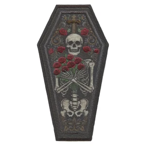 Skeleton Laying in Coffin Patch With Roses Bones Body Sublimated Embroidered Iro - Picture 1 of 2