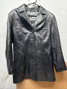 Pelle Studio Wilsons Black Leather Jacket Button Vtg 90s Women Size M - Picture 1 of 6